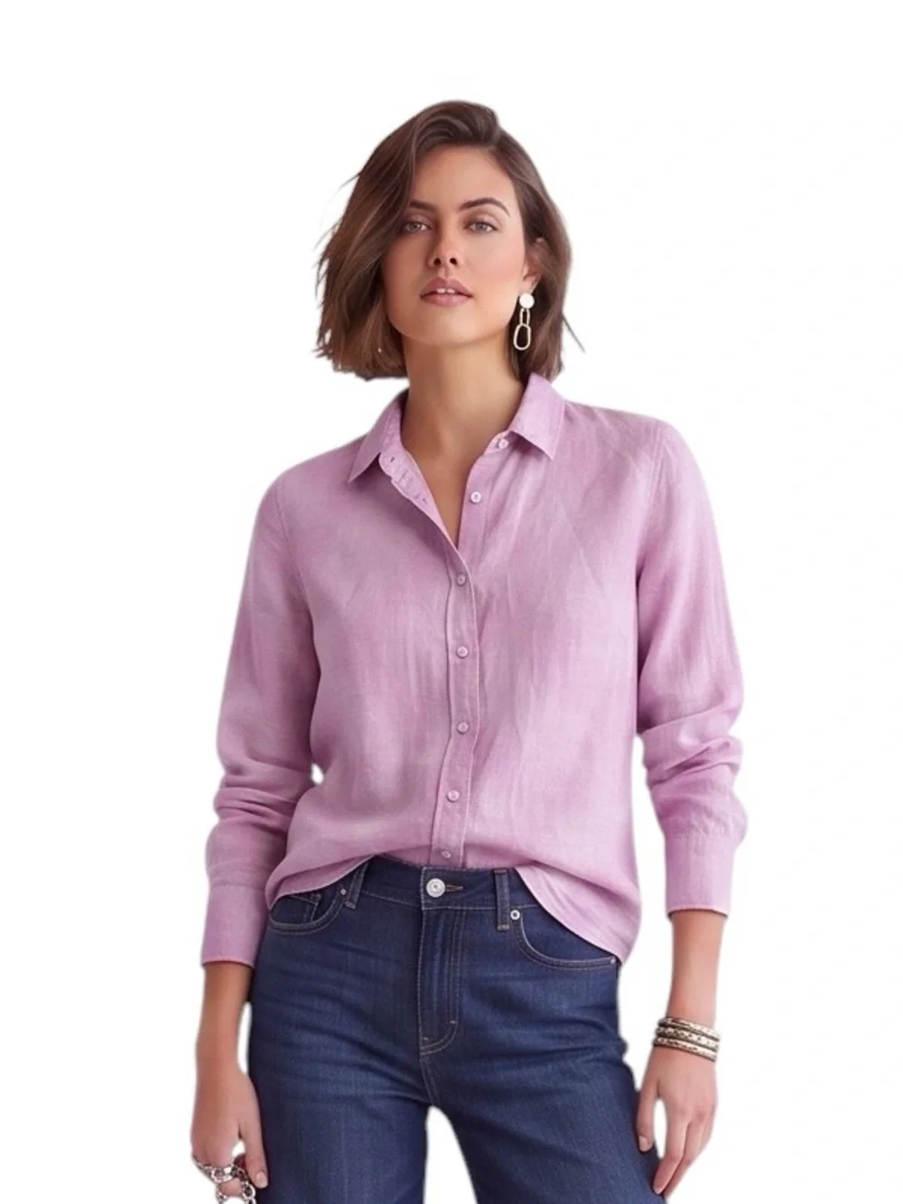 BAIRD McNUTT IRISH LINEN for J.CREW  Slim Collared Shirt Women's Sz 10 Pink